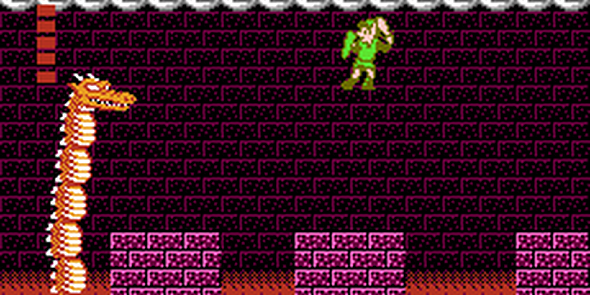 A screenshot of a boss fight from Zelda II: The Adventure of Link