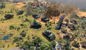 An army of tanks during battle in the modern era