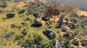An army of tanks during battle in the modern era