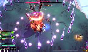 windblown boss fight with purple beams
