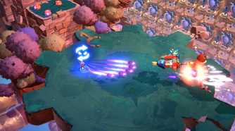 windblown enemy firing purple projectiles