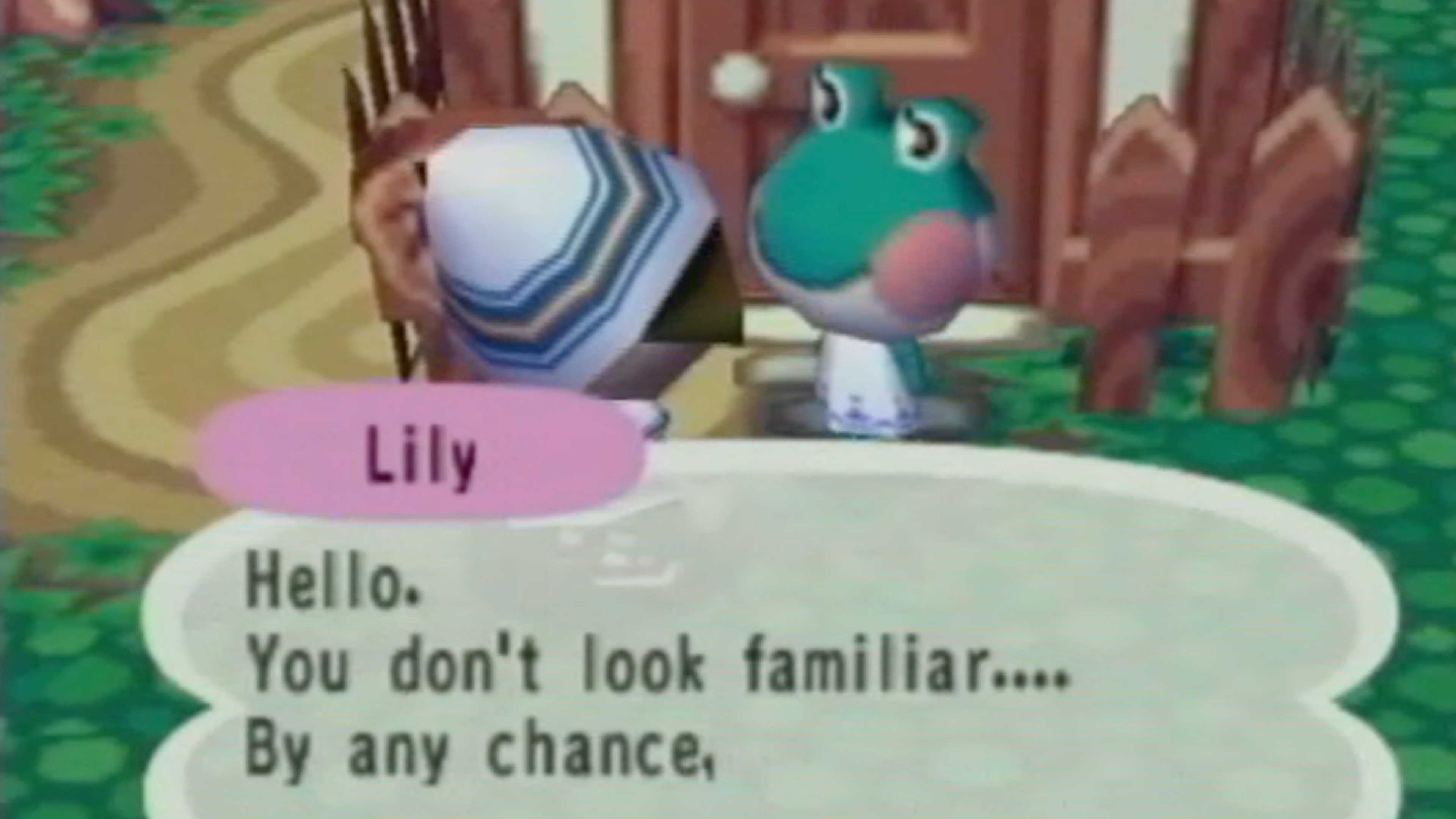 animal crossing talking to Lily the frog