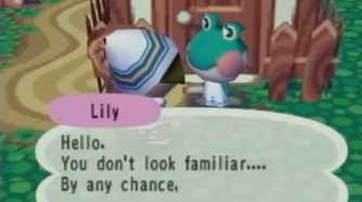 animal crossing talking to Lily the frog