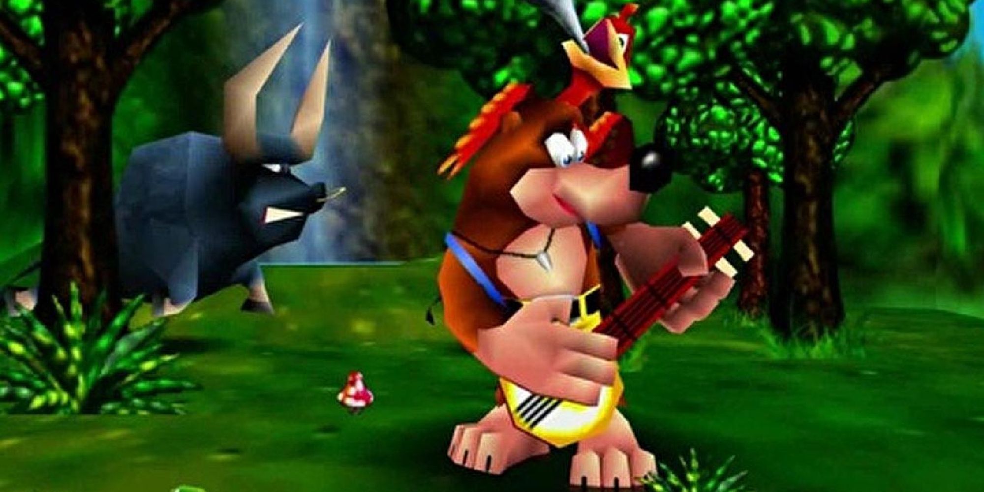 Banjo-Kazooie shredding on a banjo
