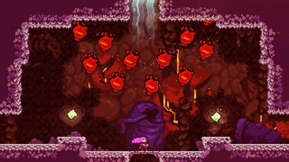 red orbs descending on player character.