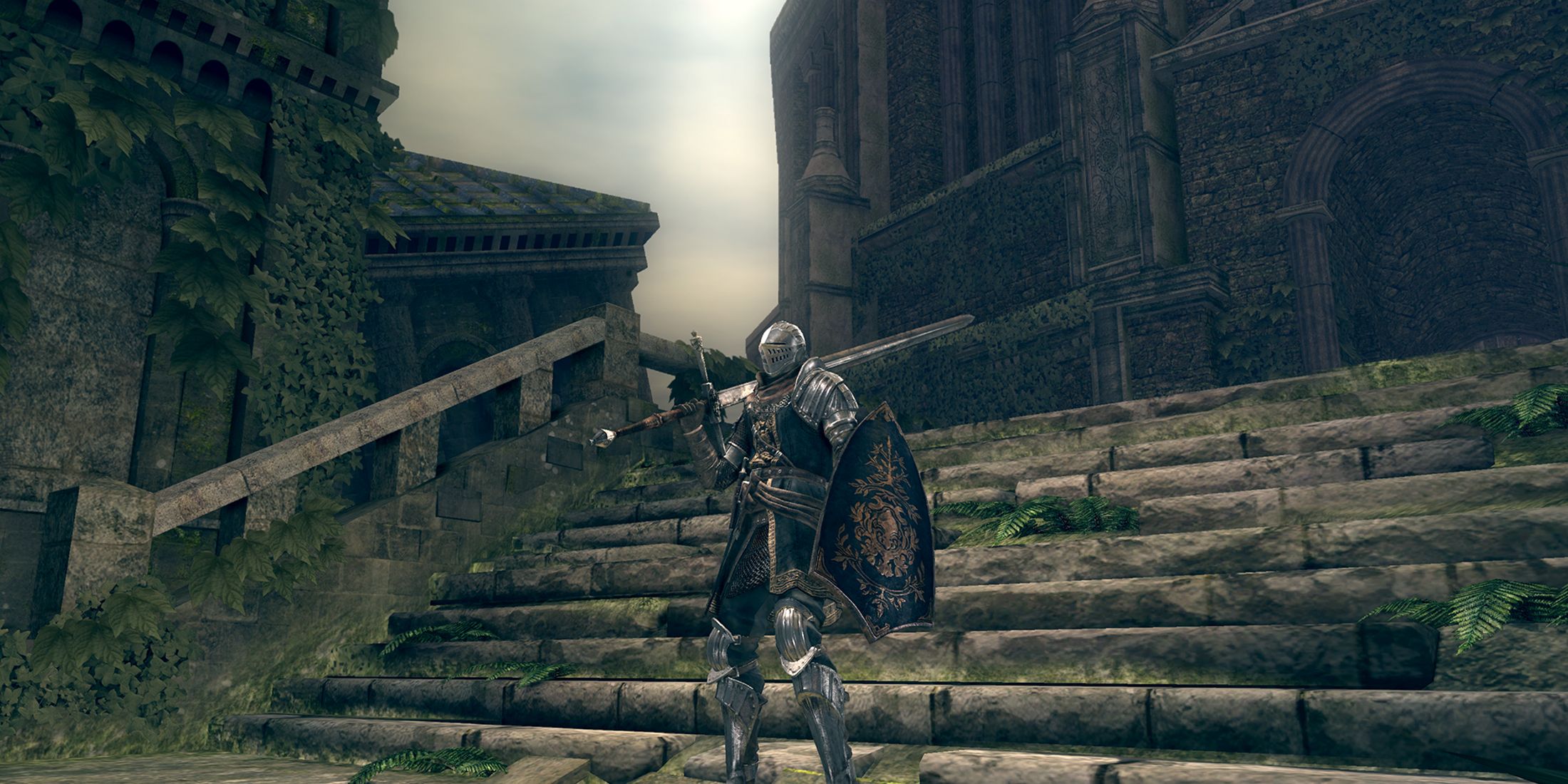 dark-souls character standing on a stairway