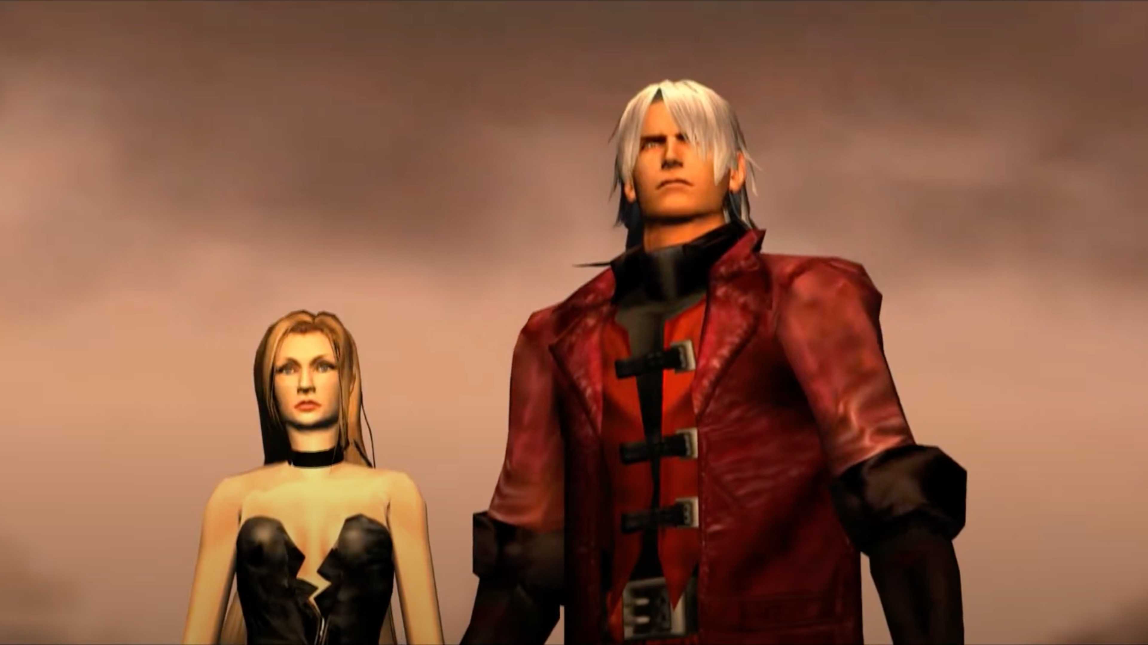 A screenshot of Trish and Dante from Devil May Cry