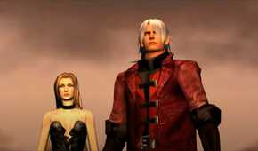 A screenshot of Trish and Dante from Devil May Cry