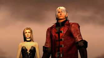 A screenshot of Trish and Dante from Devil May Cry