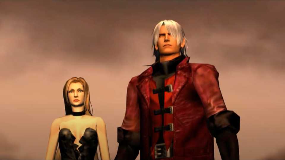 A screenshot of Trish and Dante from Devil May Cry
