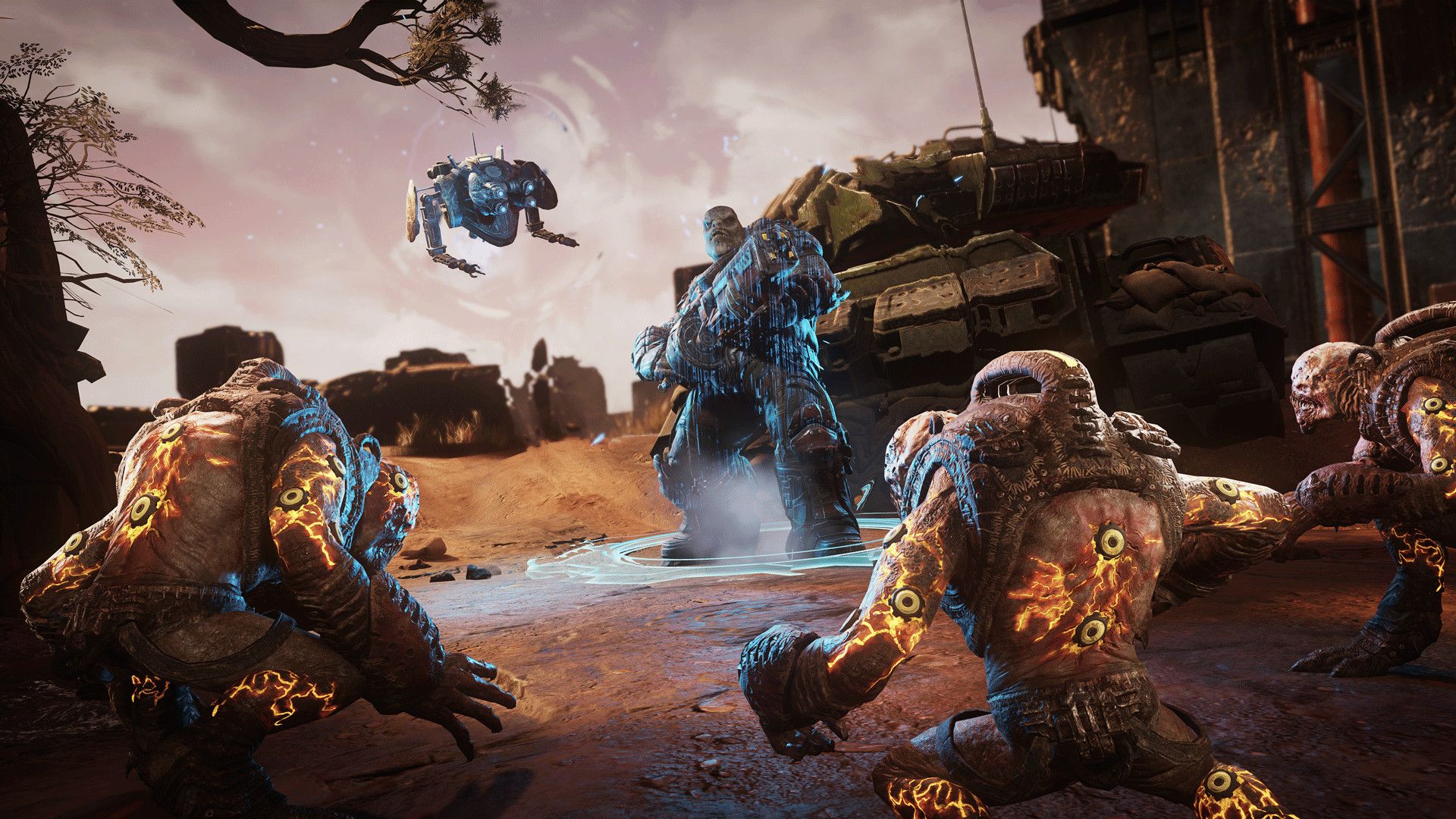 gears tactics art showing locust attacking a hologram