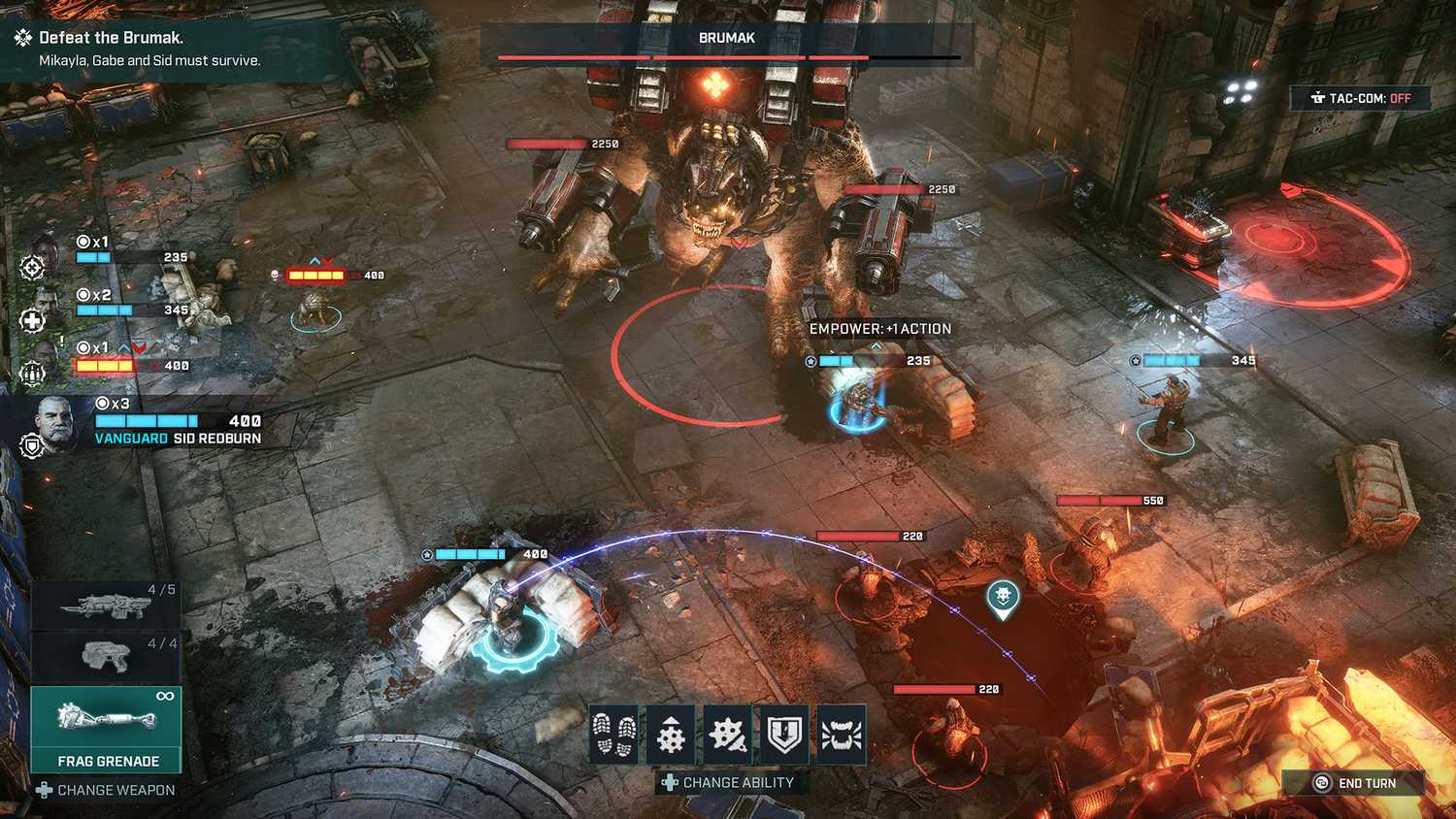 gears tactics screenshot showing combat against a Brumak