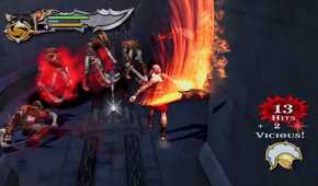 A screenshot of combat with the Blades of Chaos in God of War