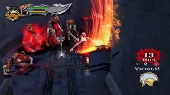 A screenshot of combat with the Blades of Chaos in God of War