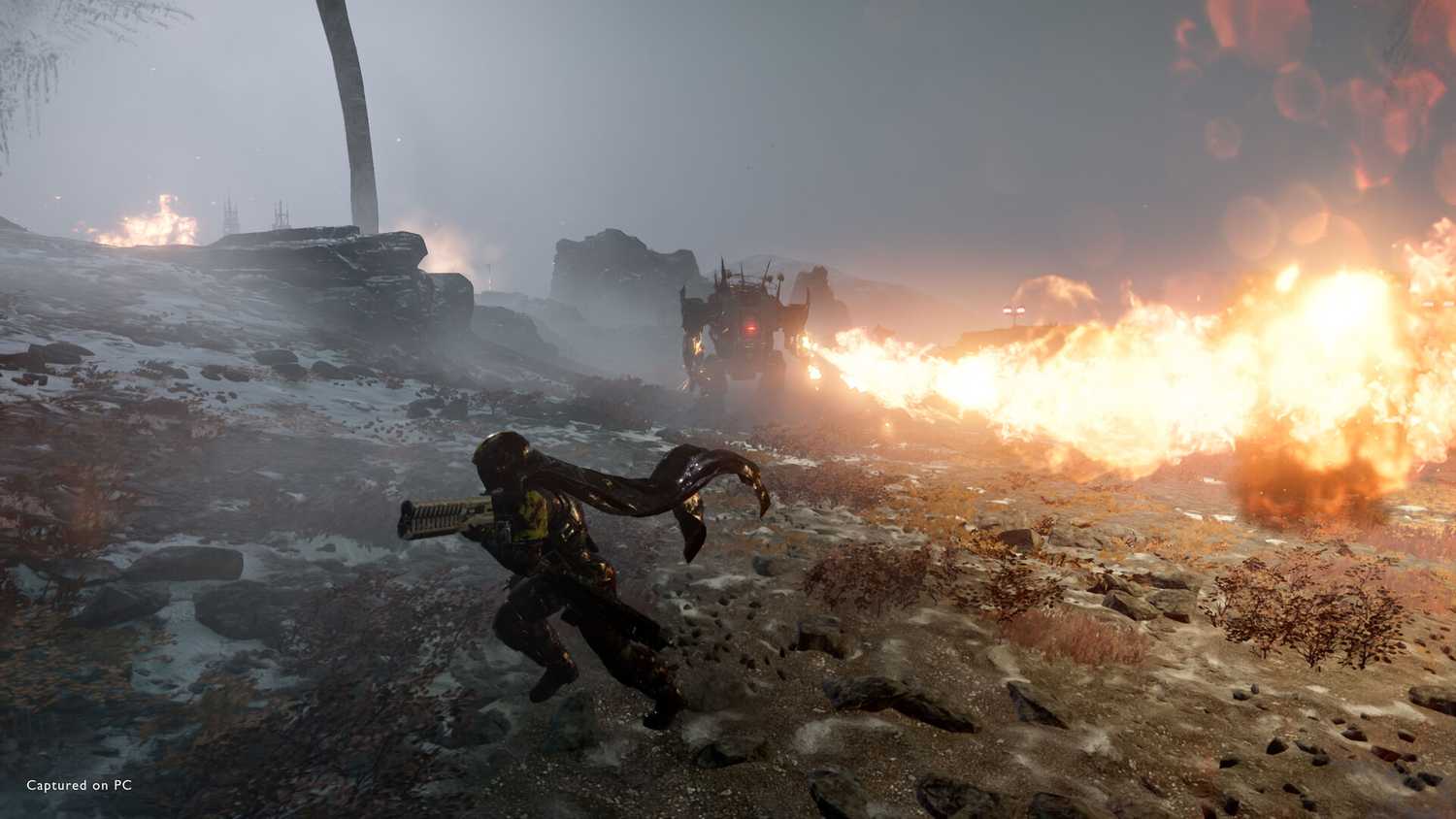 helldivers 2 mech shooting flames