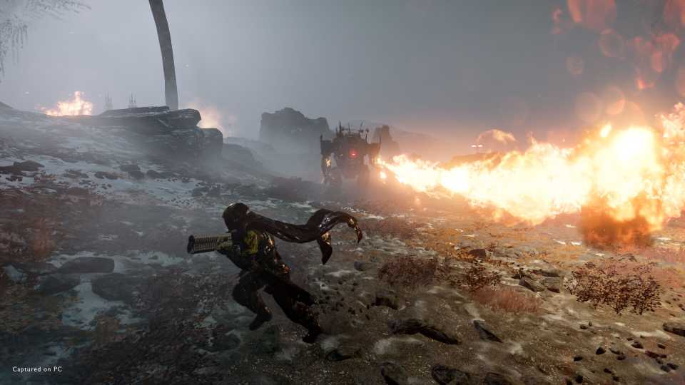 helldivers 2 mech shooting flames
