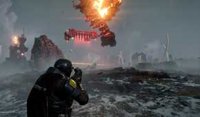 helldivers 2 shooting on a snowy planet