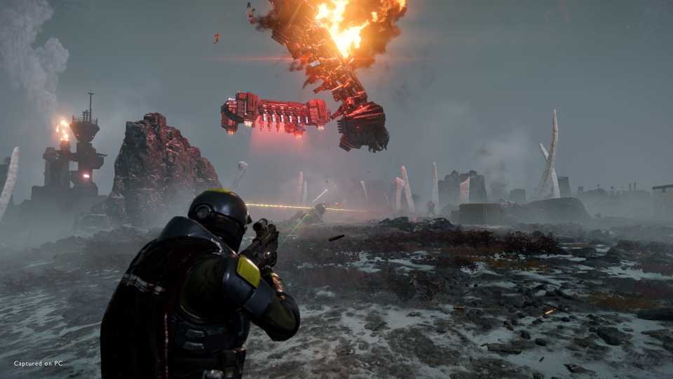helldivers 2 shooting on a snowy planet