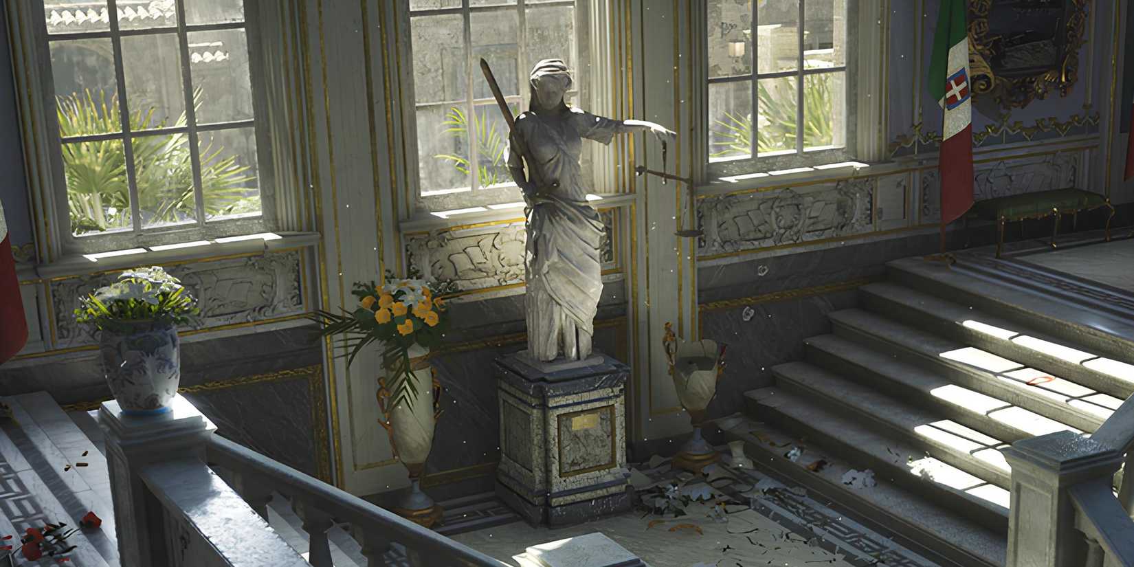 A statue on a staircase in Mafia The Old Country