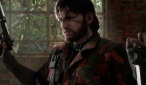 A screenshot of Snake putting up his hands in Metal Gear Solid Delta: Snake Eater