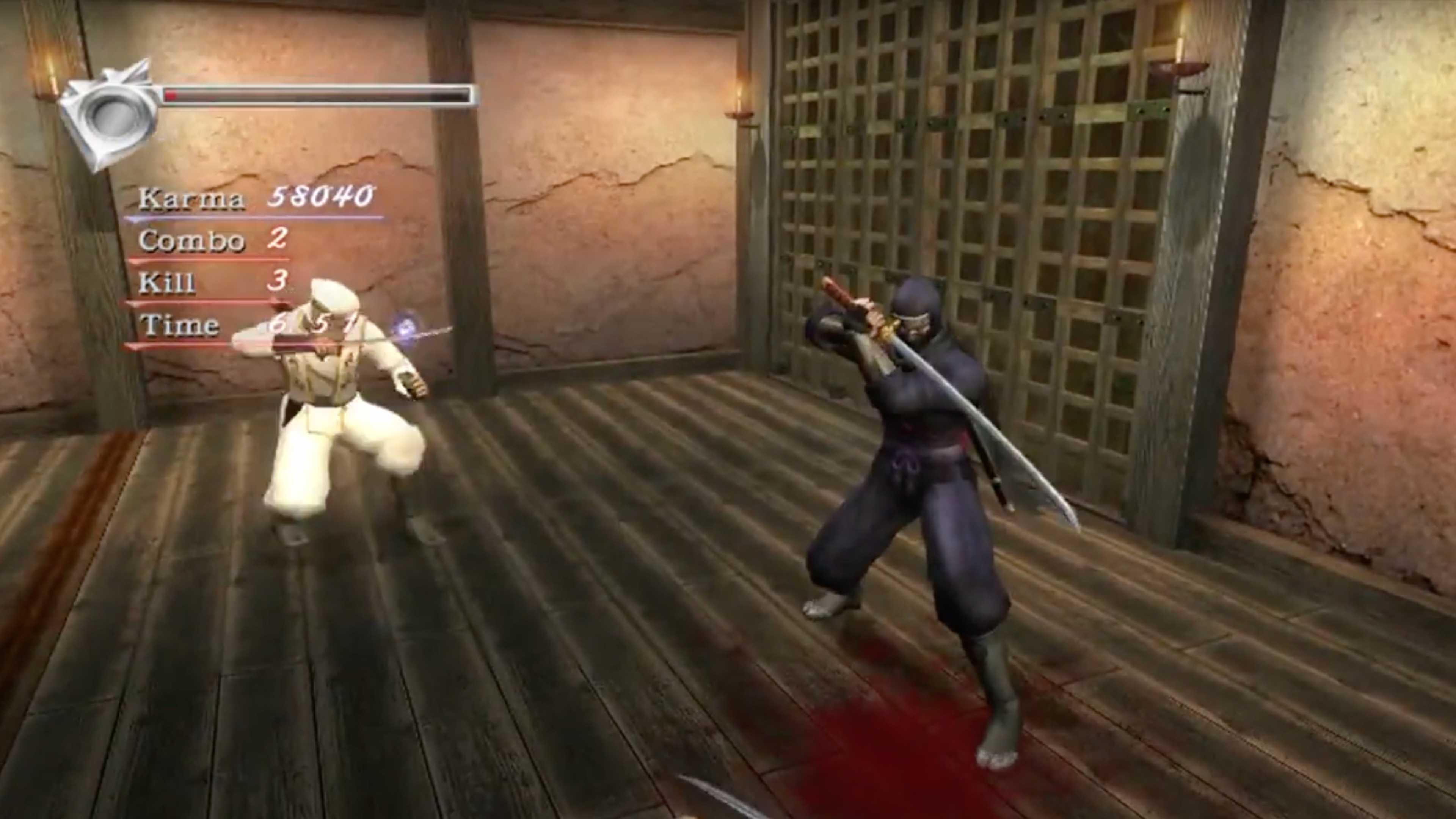 Ninja Gaiden Black Ryu deflecting near a white robed ninja