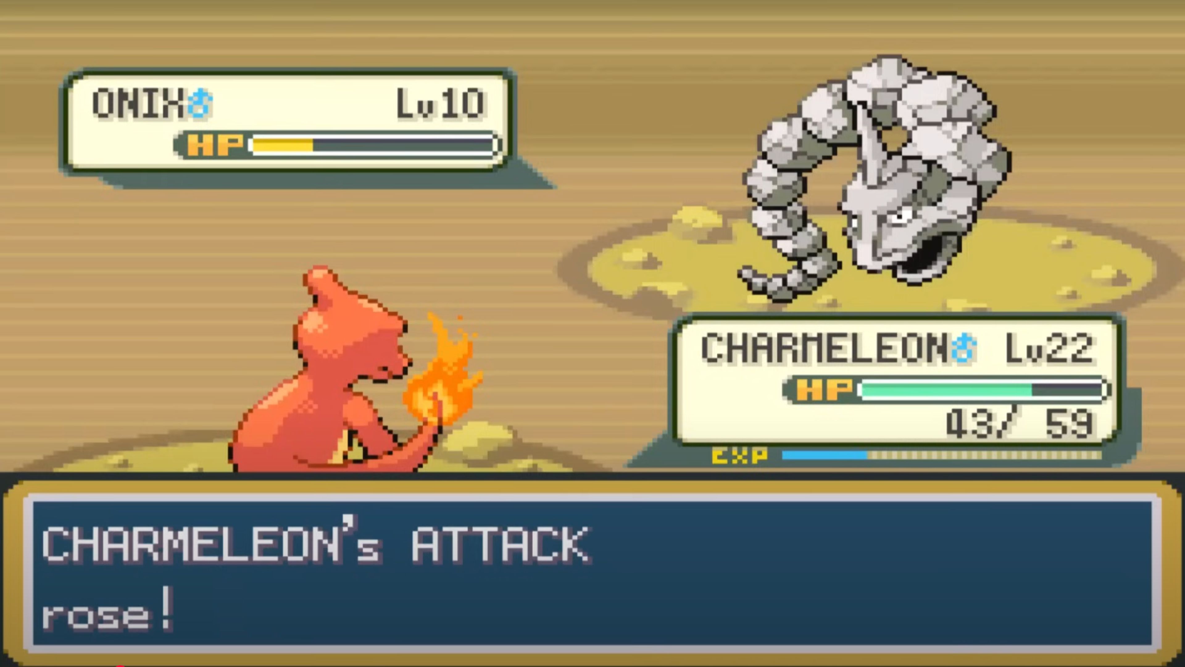 pokemon fire red showing charmeleon fighting onix