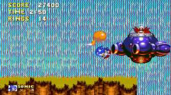 sonic 3 fighting eggman in front of a waterfall