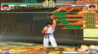 A screenshot of Ryu winning a match in Street Fighter 3