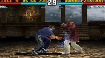 A screenshot of King and Heihachi in a match in Tekken 3