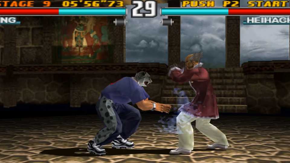 A screenshot of King and Heihachi in a match in Tekken 3