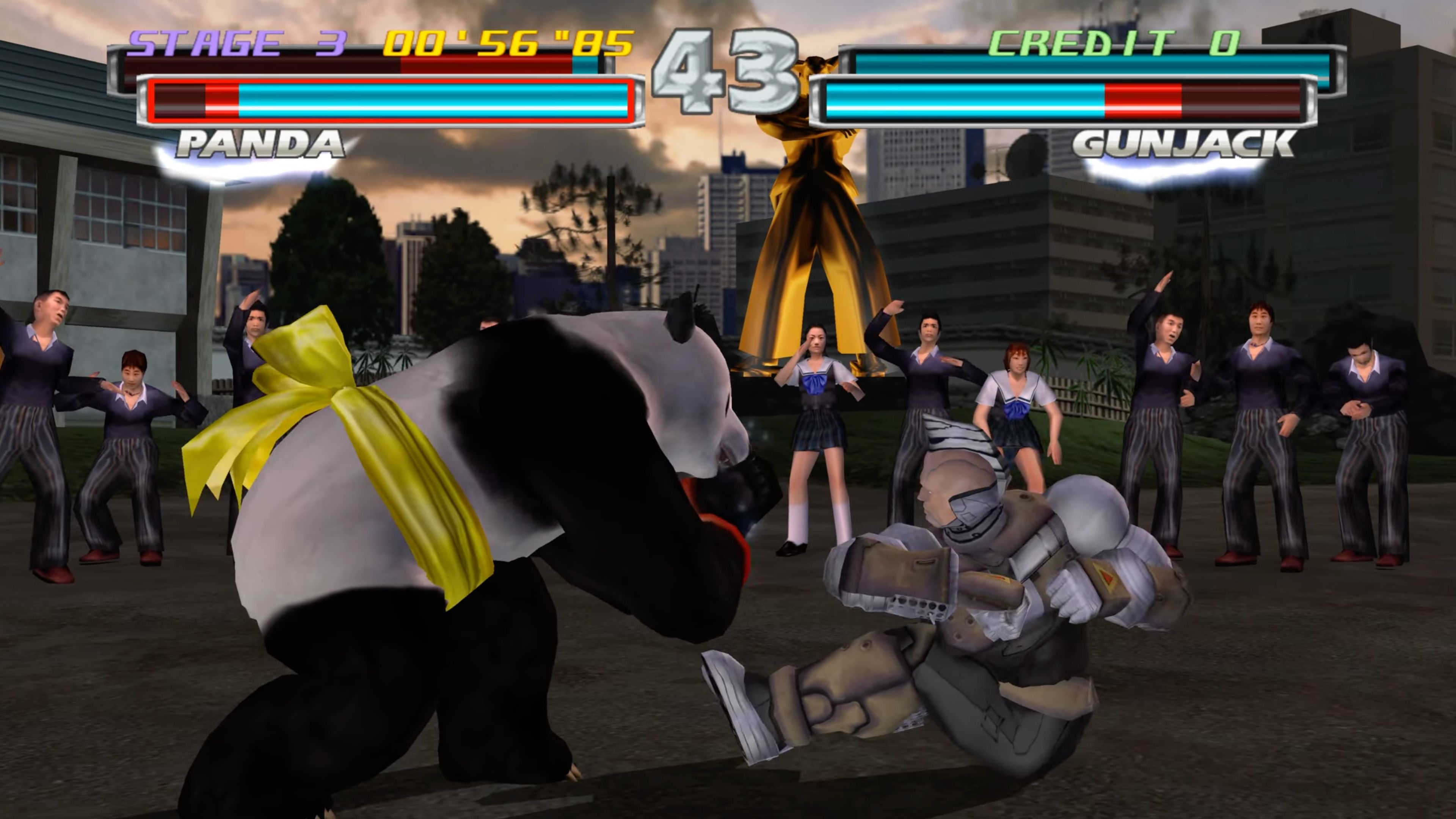 A screenshot of Panda and Gunjack in a match in Tekken Tag Tournament