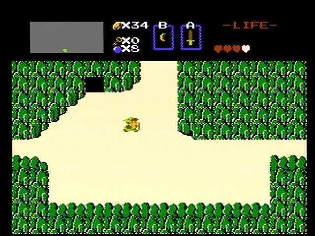 the legend of zelda Link in a field near a cave