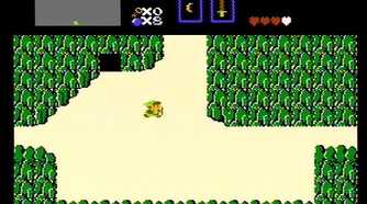 the legend of zelda Link in a field near a cave