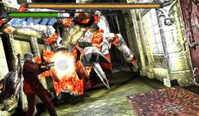 A screenshot of Dante fighting a boss in Devil May Cry