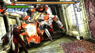 A screenshot of Dante fighting a boss in Devil May Cry