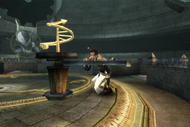 Prince of Persia: Sands of Time the prince pushing a lever