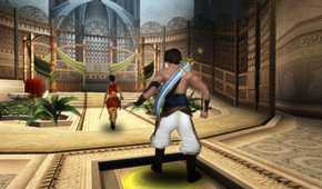 Prince of Persia: Sands of Time the prince looking at a woman in red