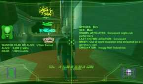 A screenshot of Jango Fett scanning a bounty in Star Wars Bounty Hunter
