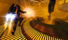 A screenshot of Jango Fett in a shootout in Star Wars Bounty Hunter