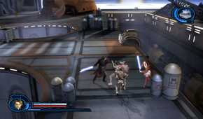 A screenshot of Anakin and Obi-Wan fighting droids in Star Wars Episode III: Revenge of the Sith