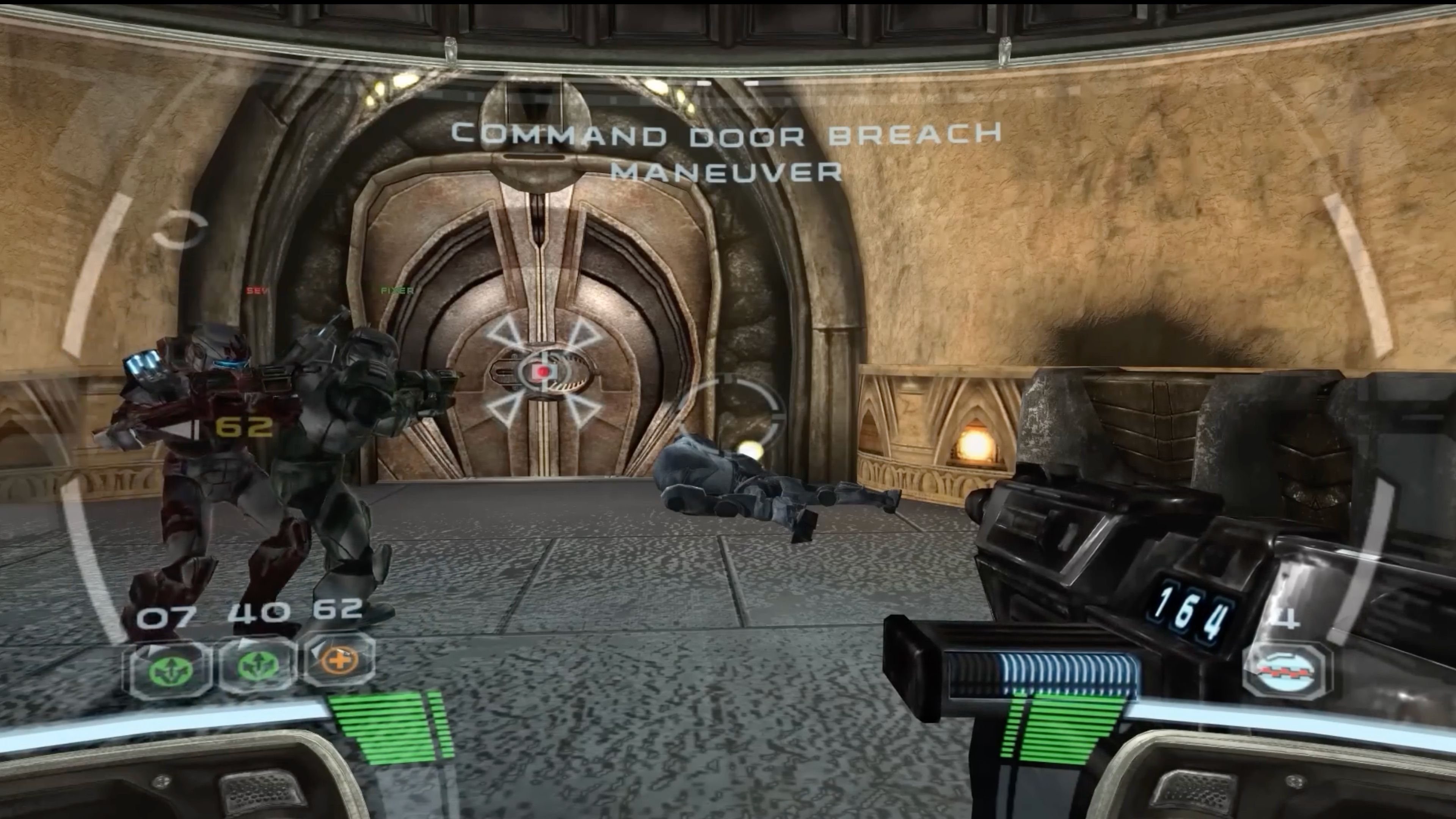 A screenshot of Delta Squad breaching a door in Star Wars: Republic Commando