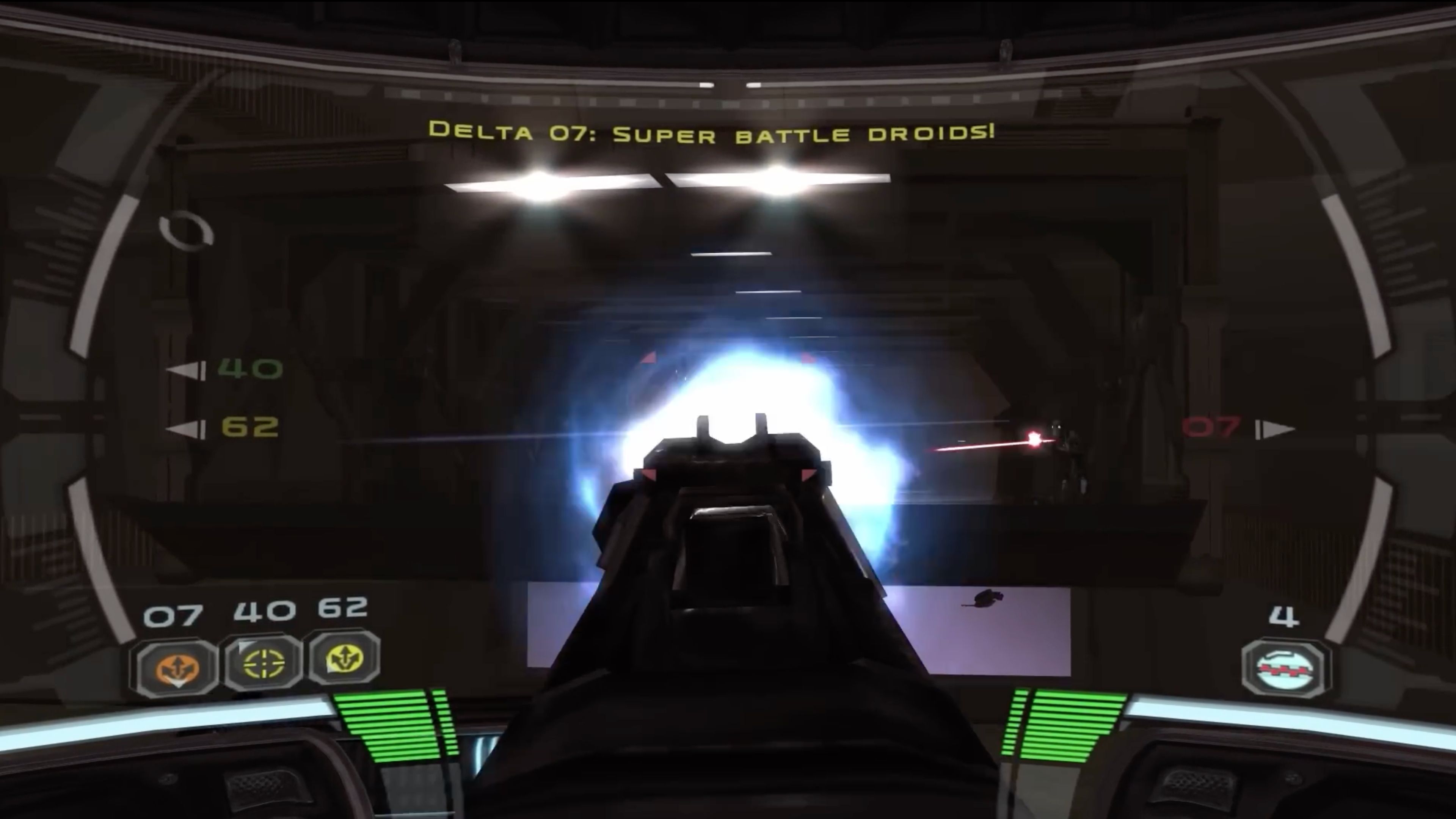 A screenshot of Boss firing on enemies in Star Wars: Republic Commando