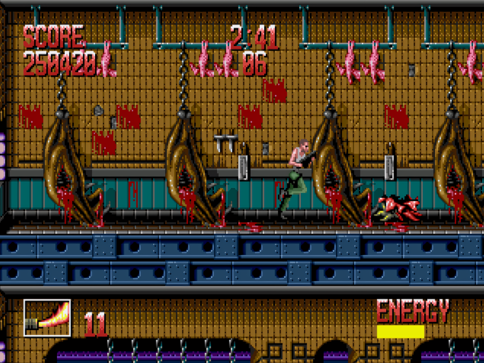 Una captura de pantalla del juego de Alien 3 en Sega Genesis