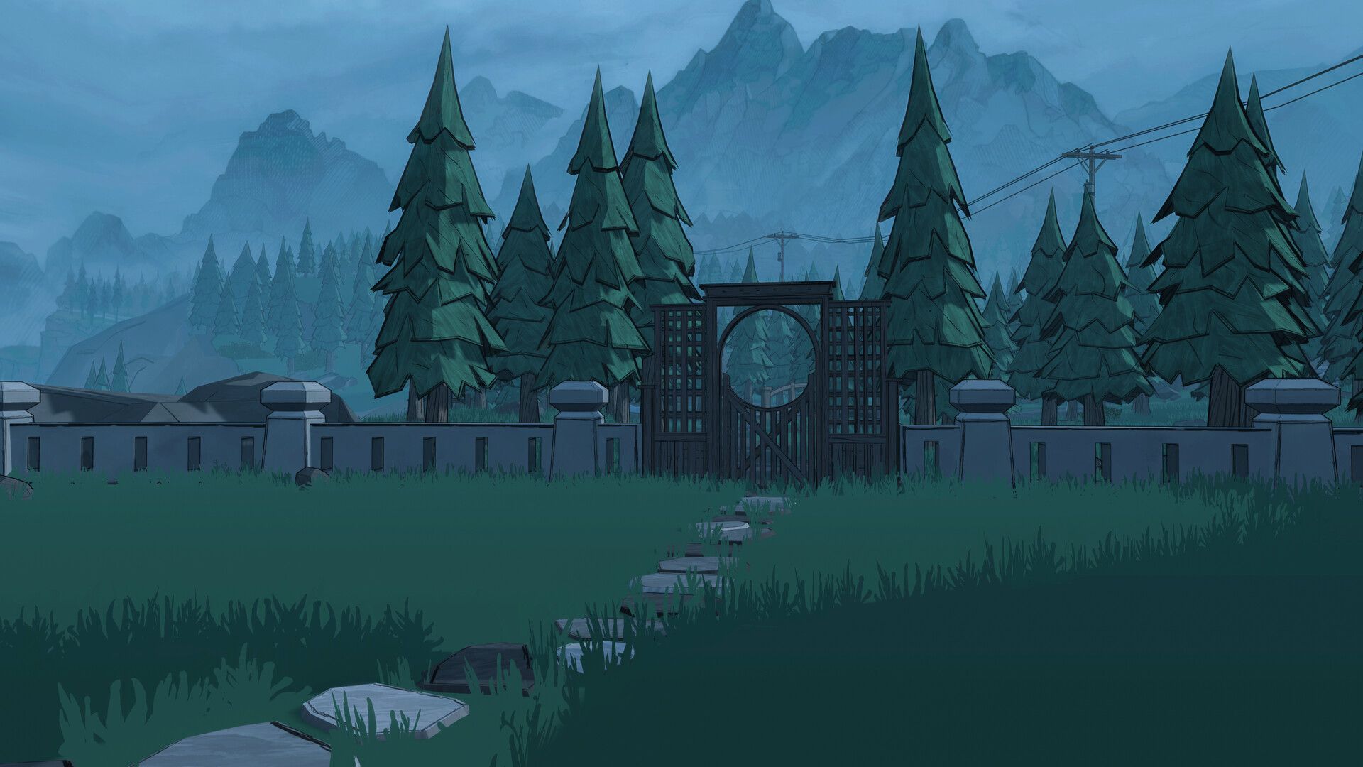 Blue Prince, exterior gate leading to forest