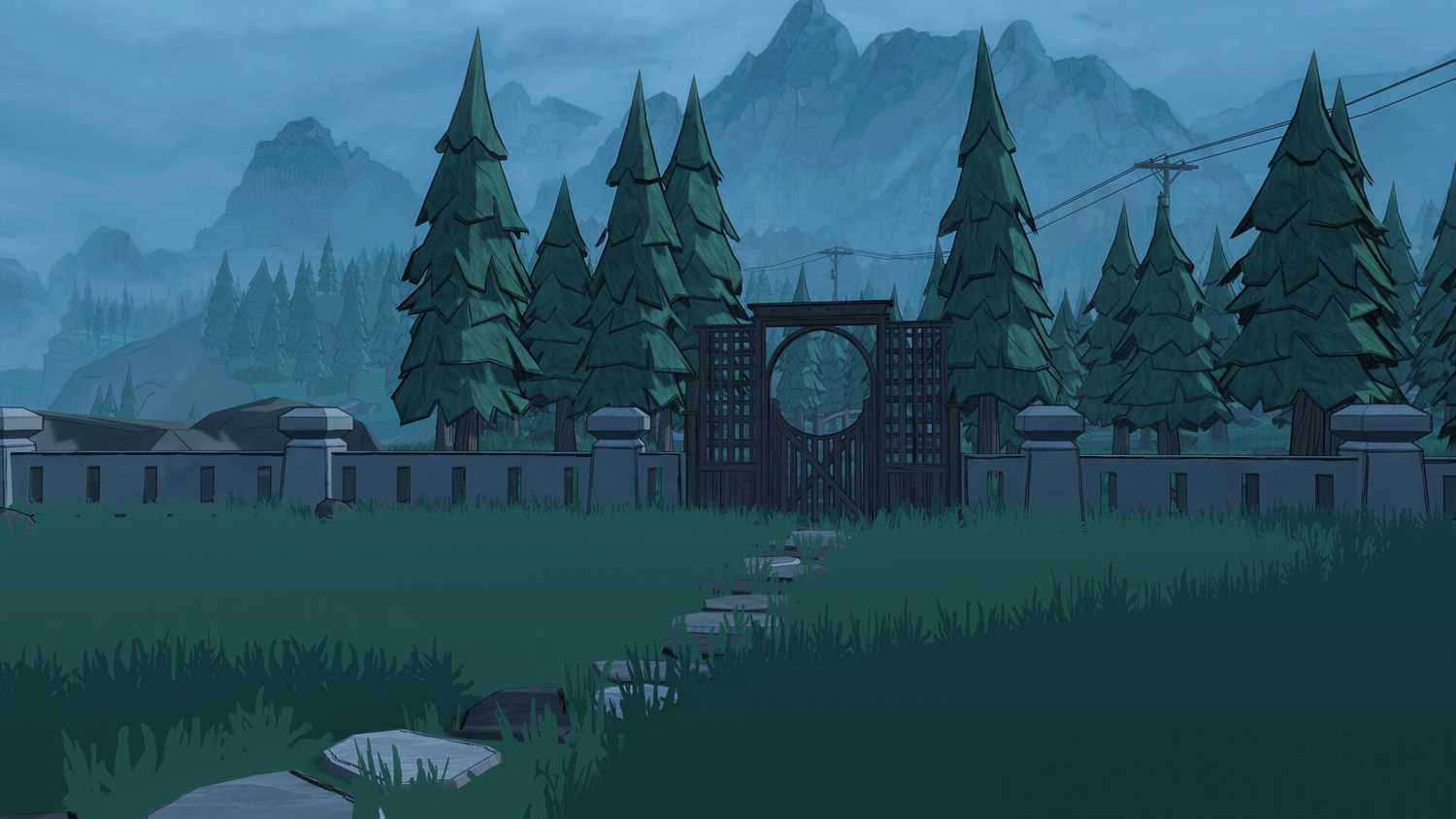 Blue Prince, exterior gate leading to forest