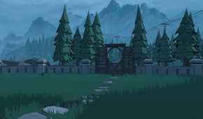 Blue Prince, exterior gate leading to forest