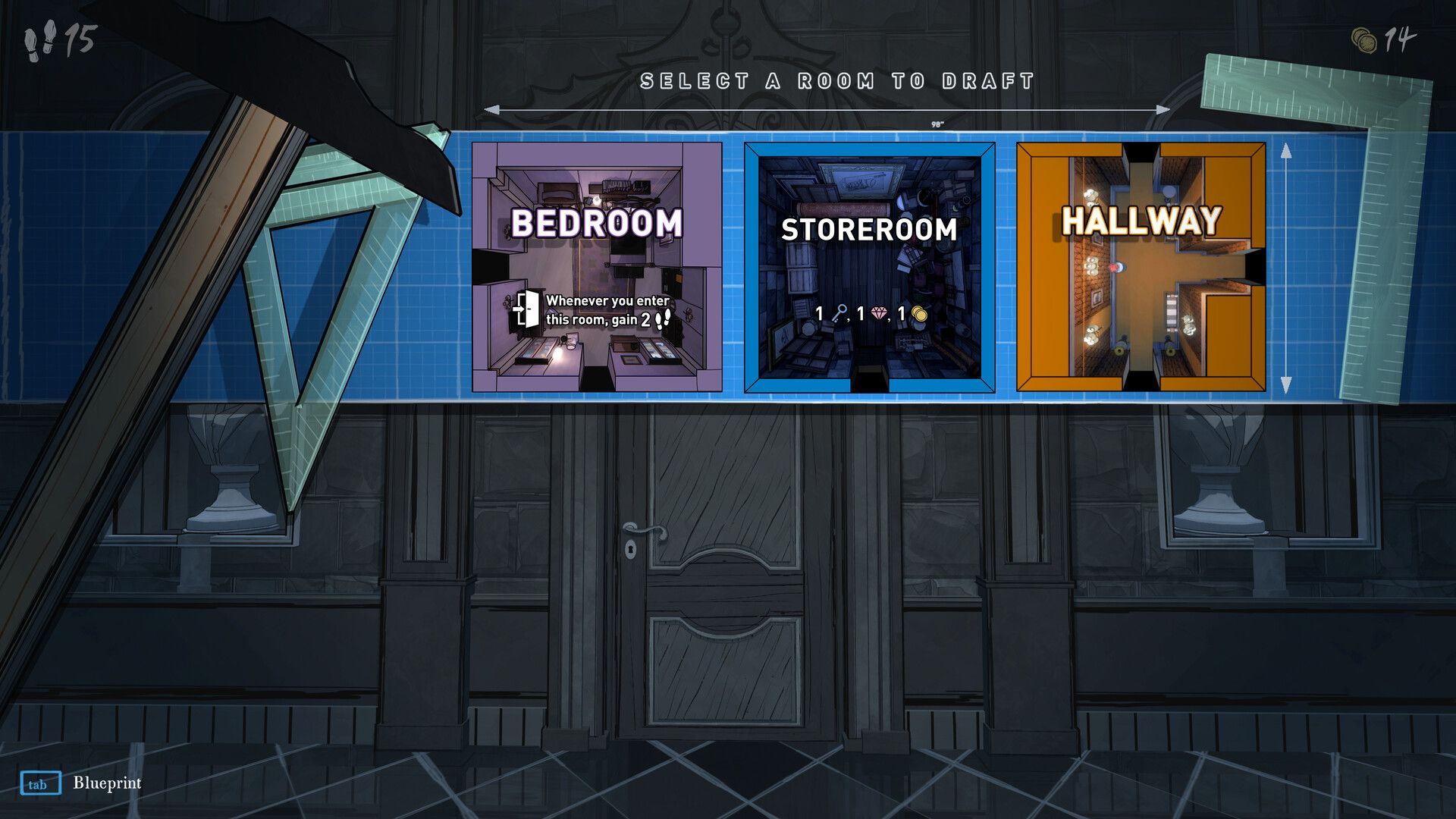Blue Prince drafting a new room screen