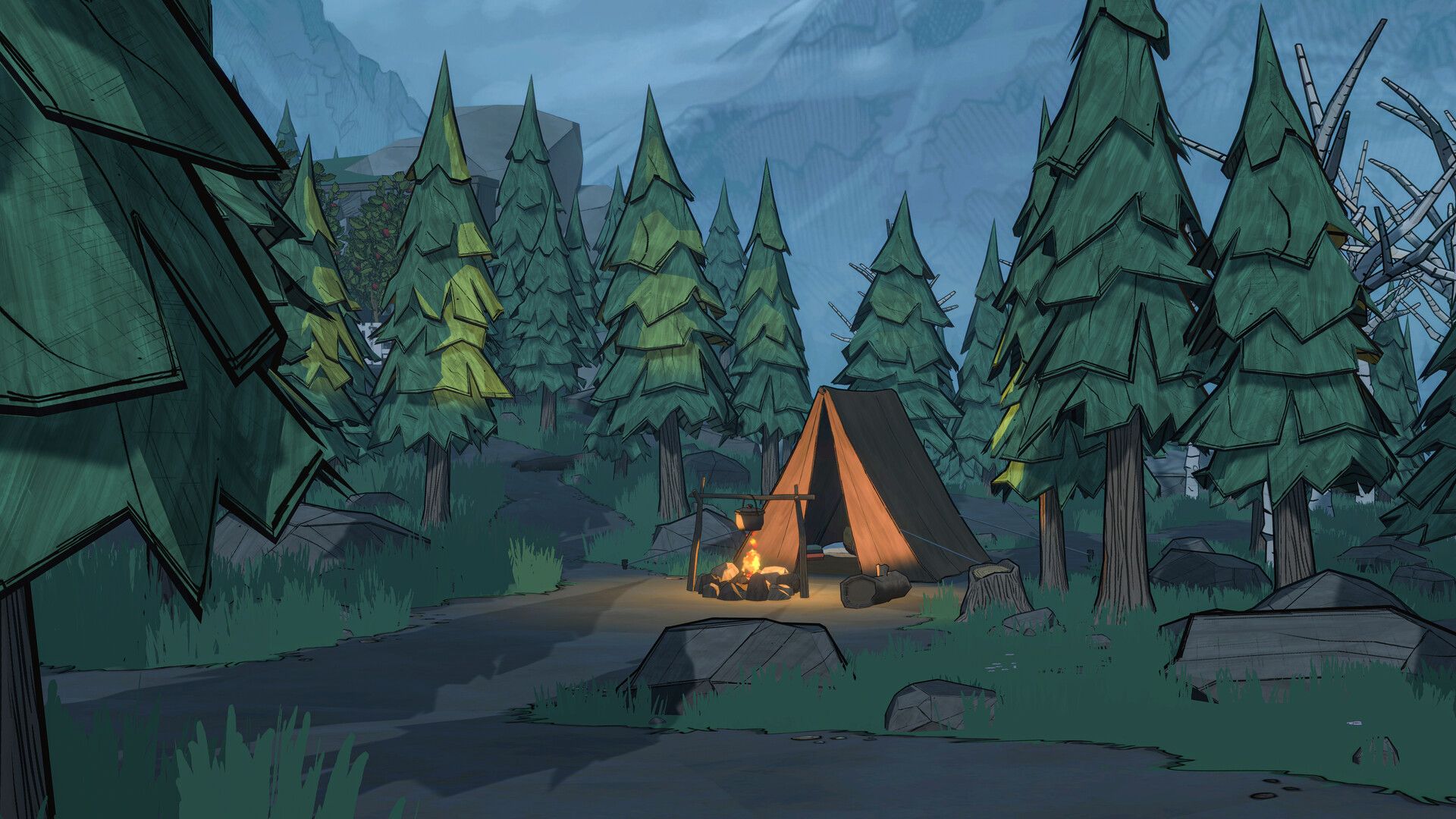 Blue Prince tent next to fire in camping set up