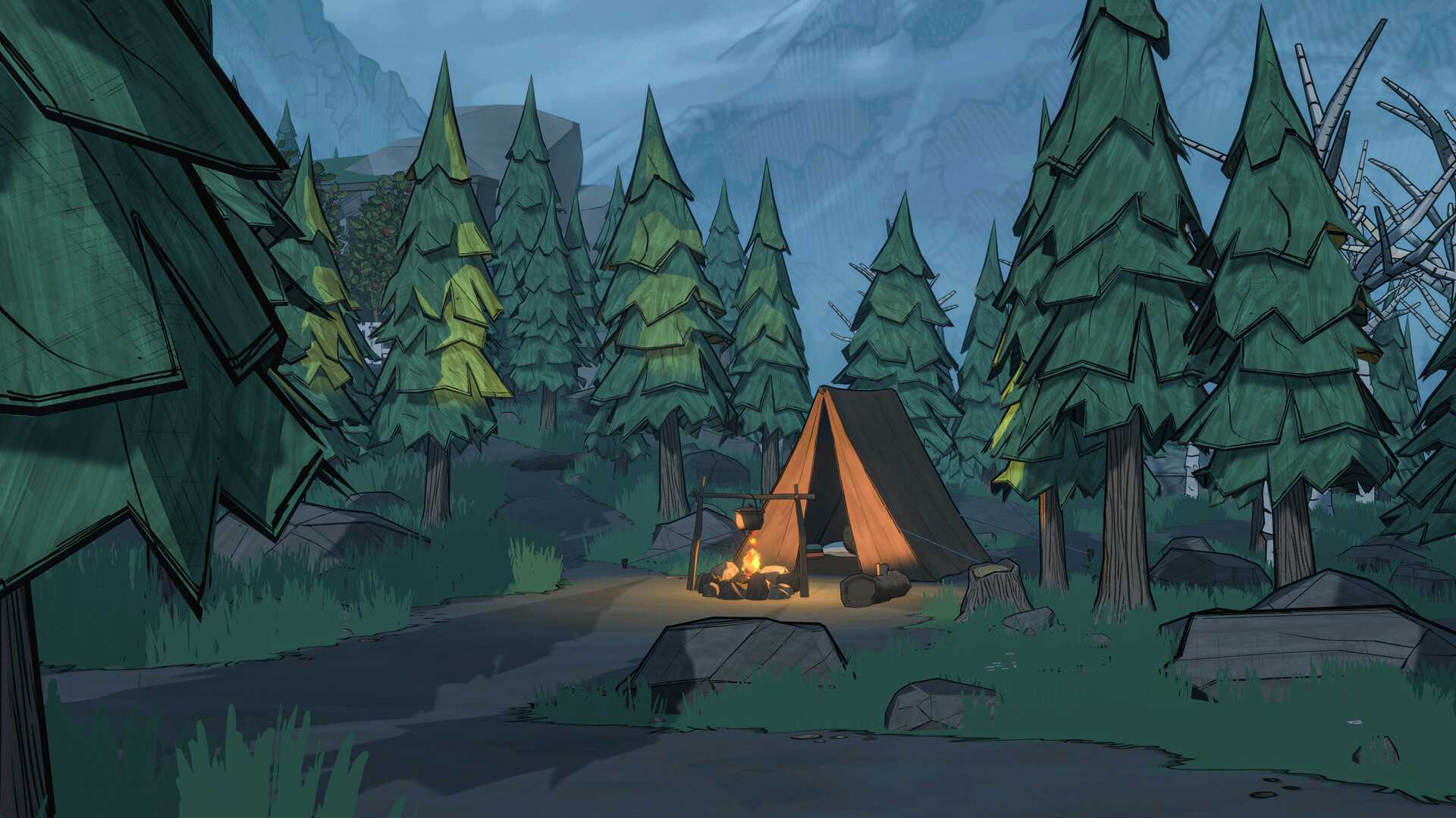 Blue Prince tent next to fire in camping set up