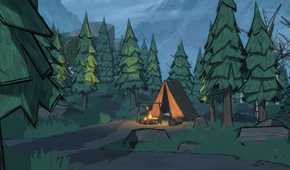Blue Prince tent next to fire in camping set up